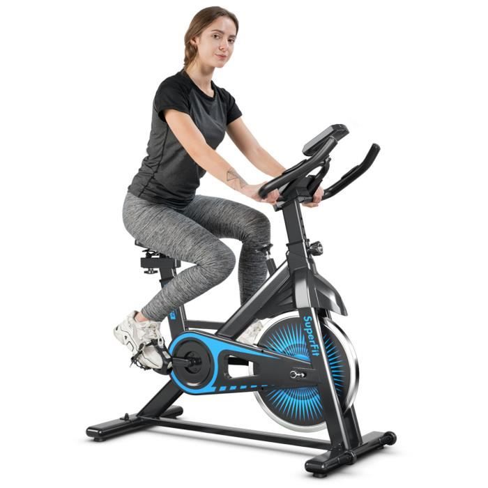 GIANTEX Vélo d'appartement avec Ecran LED et Résistance Ajustable, Vélo Fitness Sport avec Capteur Cardiaque Charge Max.120kg
