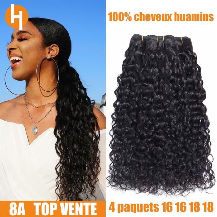 HAIRICH lot 4 tissage bresilien bouclé cheveux naturels virgin human hair (50/g)water wave(16-16-18-18-)