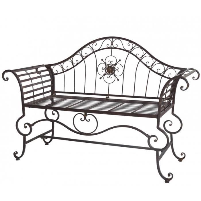 Banc Style Dagobert Banquette Fauteuil Mobilier de Jardin Assise Exterieur 3 Places en Fer Marron 57x93x144cm