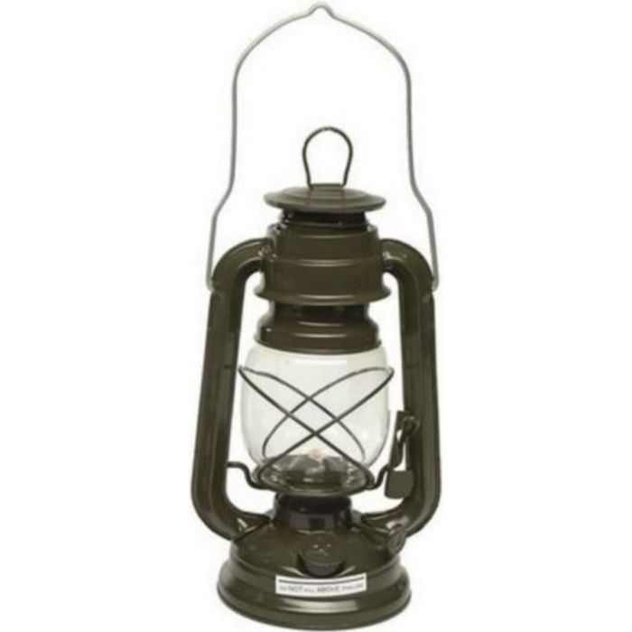 Véritable Lampe à Militaire à Pétrole Kaki en Zinc 23 cm