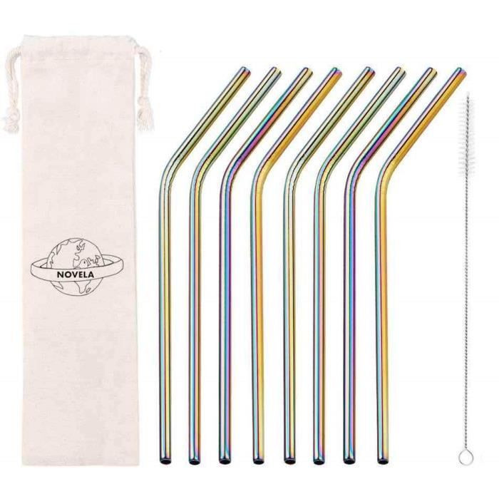 Pailles inox courbées couleur Arc-en-ciel