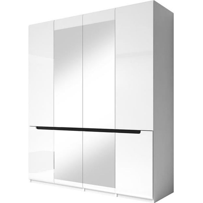 Armoire design 4 portes et 2 miroirs couleur blanche finitions glossy - LUCIA 60 Blanc