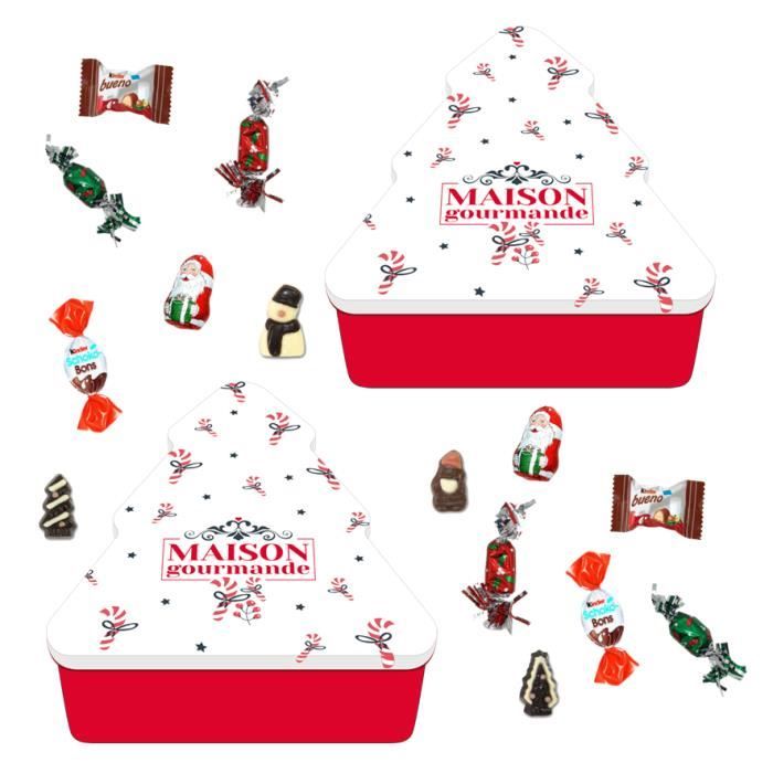 2 sapins garnis de chocolats de Noël et de Kinder Schokobons
