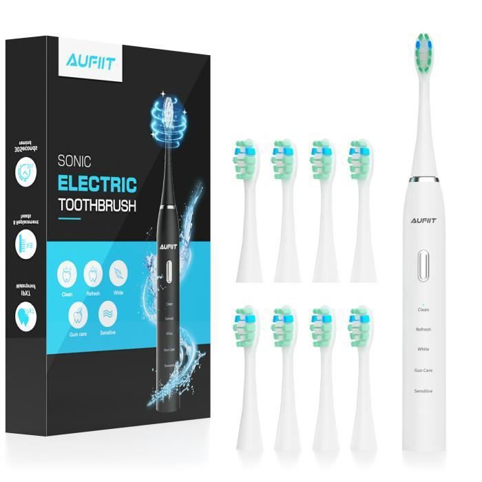 Brosse à dents électrique TIISER Rechargeable brosse à dents sonic de voyage et 8 tête de brosse à dents-Blanc