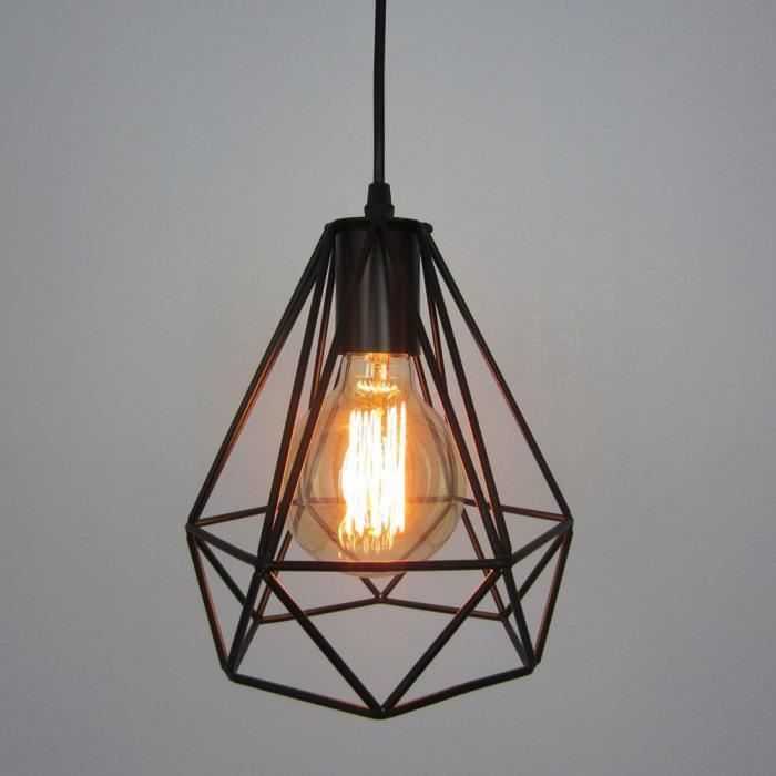 Lampe suspendue de Plafond Cage Métallique d'Abat-Jour de Lustre en Forme de Diamant Style Minimaliste Industrielle (sans ampoule)