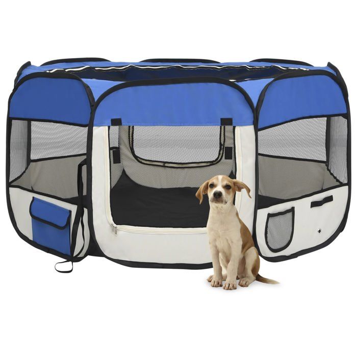 vidaXL Parc Pliable pour Chien avec Sac de Transport Bleu 125x125x61 cm Enclos 171015 vidaXL Parc Pliable pour Chien avec Sac de Transport Bleu 125x125x61 cm Enclos 171015