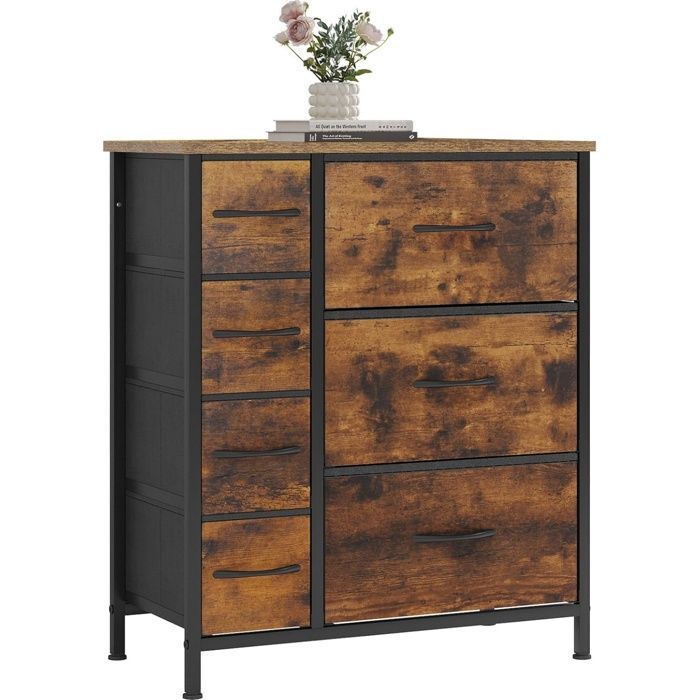 Commode WOLTU - 7 Tiroirs en Tissu - Cadre Métal - Bois dIngénierie - Marron Rustique+Noir Commode WOLTU - 7 Tiroirs en Tissu - Cadre Métal - Bois dIngénierie - Marron Rustique+Noir