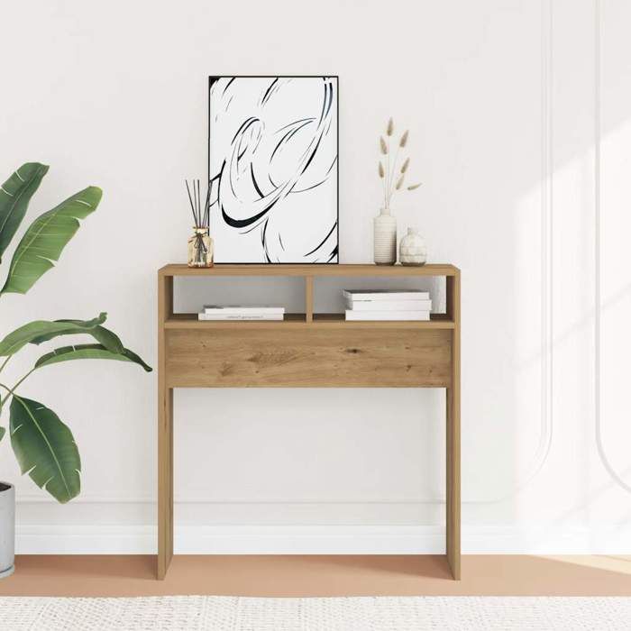 vidaXL Table console chêne artisanal 78x30x80 cm bois dingénierie bout de canapé table de couloir support de couloir 856621