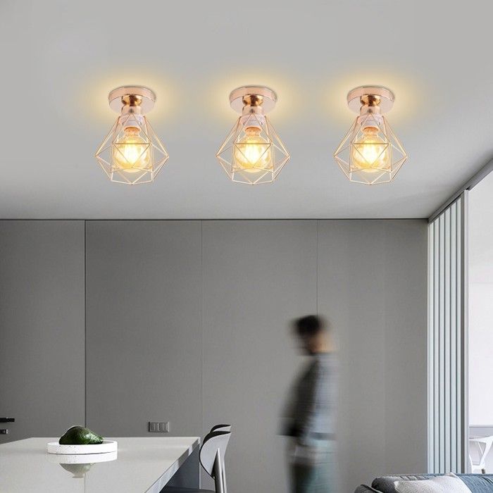 WOTTES Plafonnier Industriel Vintage Luminaire - E27 Rétro Lampe de Plafond Métal Doré Cage Pour Couloir Cuisine - 4pcs Ø16*18CM