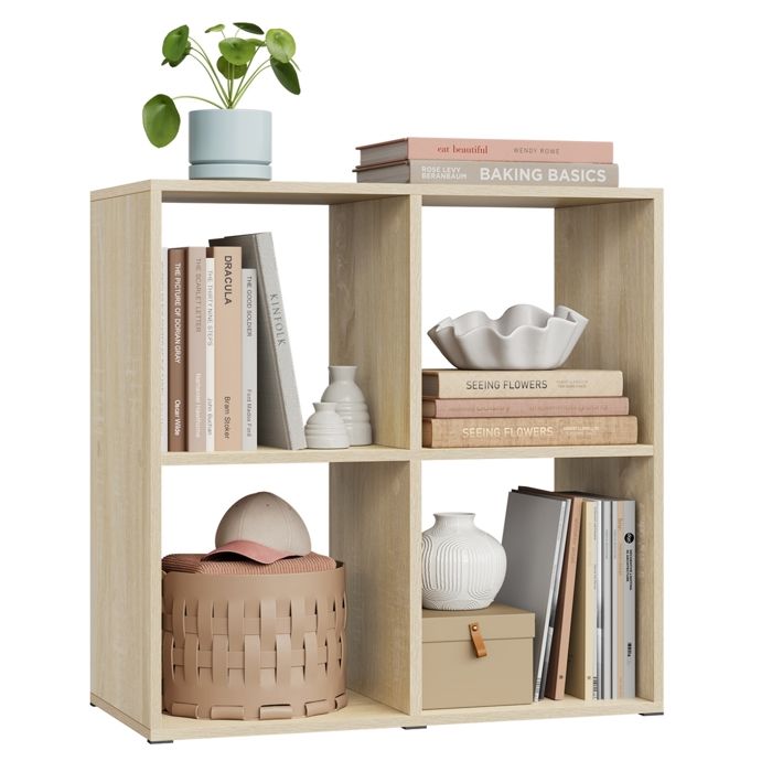 Bibliothèque WOLTU - Meuble 4 Cubes en Bois - Étagère Rangement - Chêne Clair W0ATT0907 Bibliothèque WOLTU - Meuble 4 Cubes en Bois - Étagère Rangement - Chêne Clair W0ATT0907