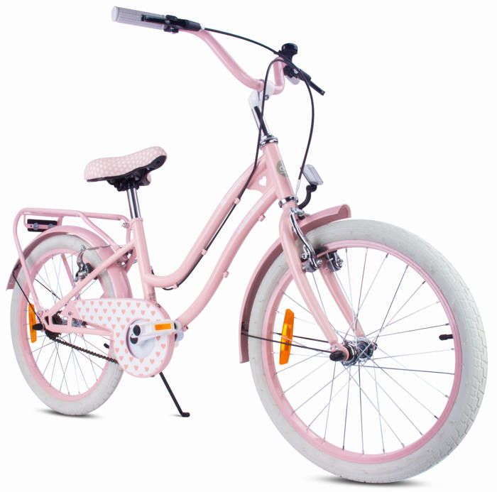 Vélo Enfant - Heart Bike - Roues 20 - 6 à 10 ans - V-Brake - porte-bagages - garde-boue - Silver Moon Rose