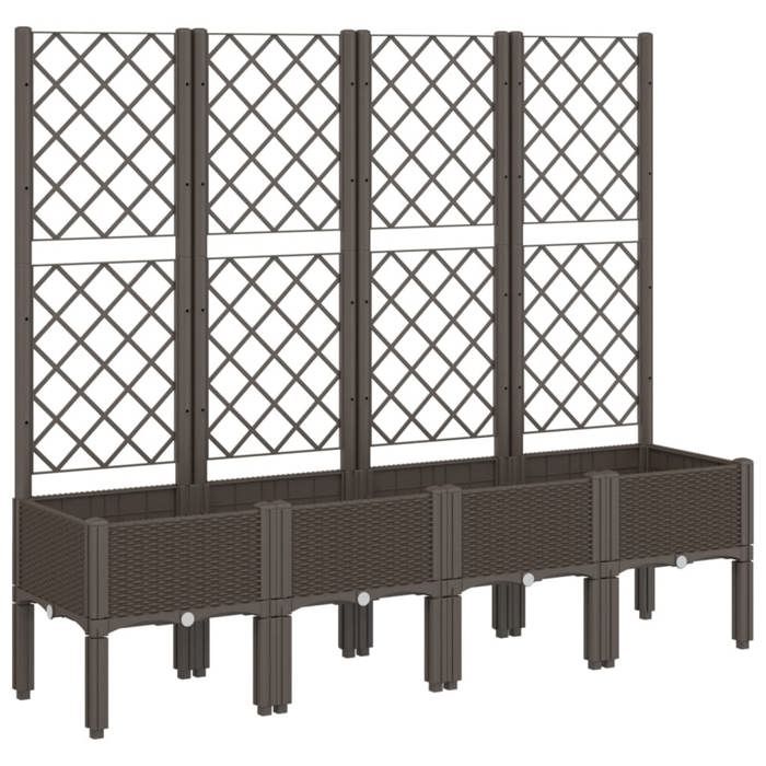 Jardinière bac lit surélevé plantes fleurs terrasse jardin avec treillis 160 x 40 x 142 cm PP marron 02_0038268