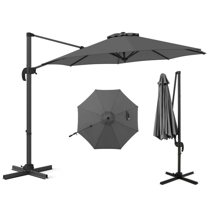 Parasol Déporté En Aluminium 360° - Inclinaison Infinie - Double Toit Résistant UV - Pour Terrasse, Piscine, Jardin