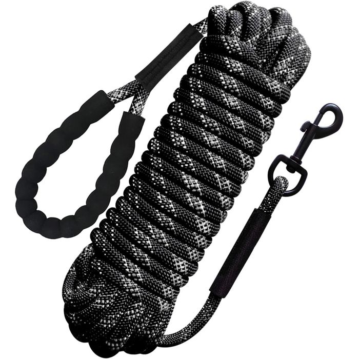 Longe pour Chien 3m Long Laisse de Dressage pour Chien en Nylon avec Poignée Rembourrée Douce et des Fils réfléchissants Noir Longe pour Chien 3m Long Laisse de Dressage pour Chien en Nylon avec Poignée Rembourrée Douce et des Fils réfléchissants Noir