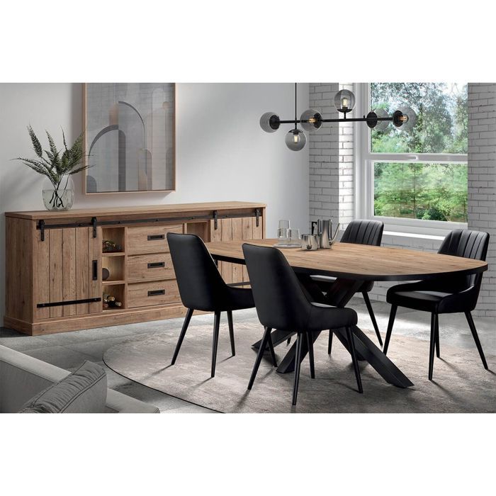 CEDRA - Ensemble Industriel Buffet + Table Ovale 200cm CEDRA - Ensemble Industriel Buffet + Table Ovale 200cm