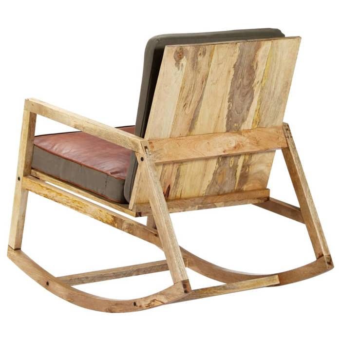 Chaise à bascule - GKK - avec accoudoirs Fauteuil simple Marron Cuir véritable et manguier massif @2372