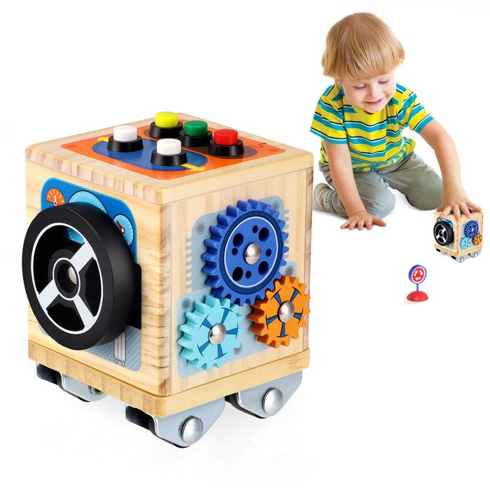 GOPLUS Porteur Bébé Bus D'École – Voiture À Pieds Avec Volant, Musique, Rangement – 55 X 23 X 36 Cm – Rouge – Dès 1,5 à 3 Ans