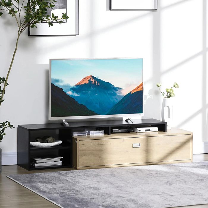 Meuble TV jusquà 65 pouces étagère amovible style contemporain porte basculante pour salon ou chambre Meuble TV jusquà 65 pouces étagère amovible style contemporain porte basculante pour salon ou chambre