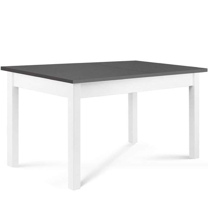 Table à manger extensible CENARE Grise et Blanche pieds en hêtre massif - L 140 cm