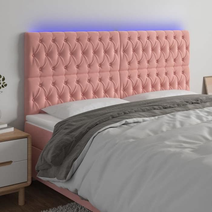 CHIC Tête de lit et lumières LED - Armoire de Tête Lit pour lire - Rose 180x7x118/128 cm Velours@SARA593904