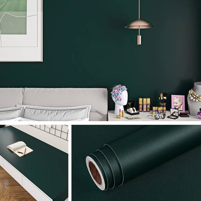 40CMx5M Papier Peint Adhesif Mural Vert Chambre Garçon Chambre Enfant Salon Impermeable Papier Adhesif pour Meuble Cuisine Armoire