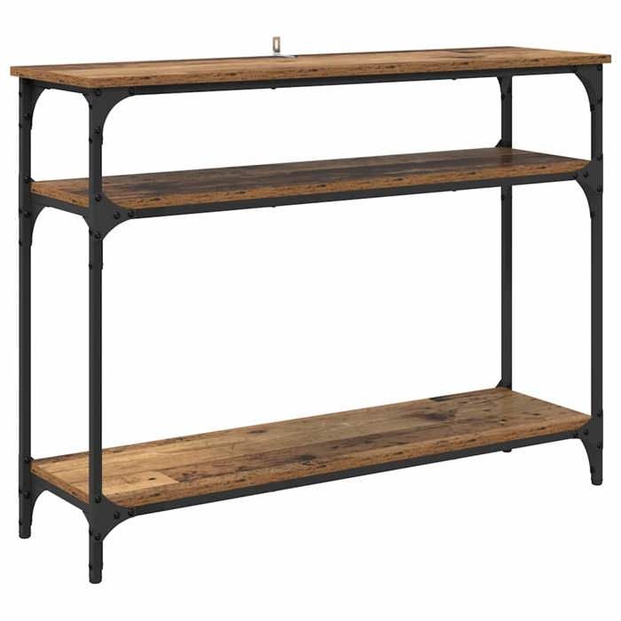 Table console industrielle - vidaXL - Bois ancien - 100x29x75 cm - 2 étagères - Cadre en métal - Usage intérieur - Slim
