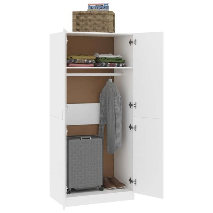 Garde-robe en bois dingénierie - WIENS - Blanc - 80x52x180 cm - 2 portes - Grand espace de rangement - Style moderne
