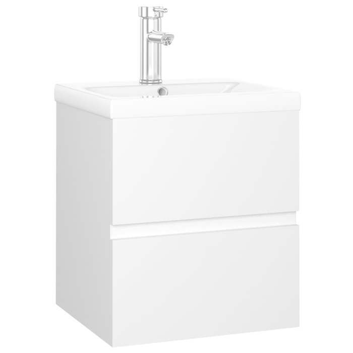 Armoire dévier avec lavabo intégré - KALISSE - Blanc - Bois dingénierie - 41x385x45 cm - Vasque en céramique