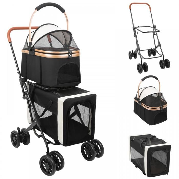 JEOBEST Poussette Double pour Chien Chat Pliable Poussette pour 2 Animaux Porte-Animal Amovible Capacité de 30kg Noir