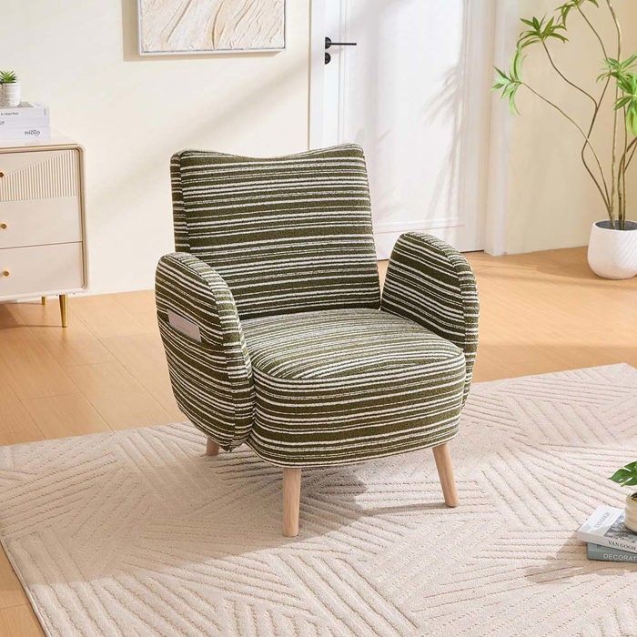 Fauteuil contemporain - Design minimaliste - Avec poches latérales - Pieds en bois massif - Vert