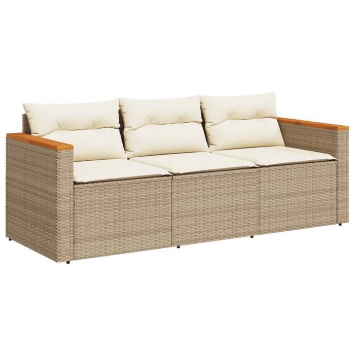 SALE 2026Canapé de jardin - Salon de jardin - facile à nettoyer - avec coussins 3 places beige - Résine tressée 177x65x66cm 20 Kg
