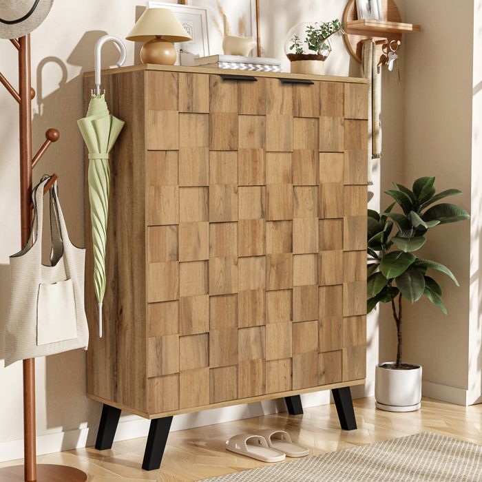 Buffet bas salon scandinave - grain de bois orné - charnières - MDF - 80 - 5x35x109 - naturel