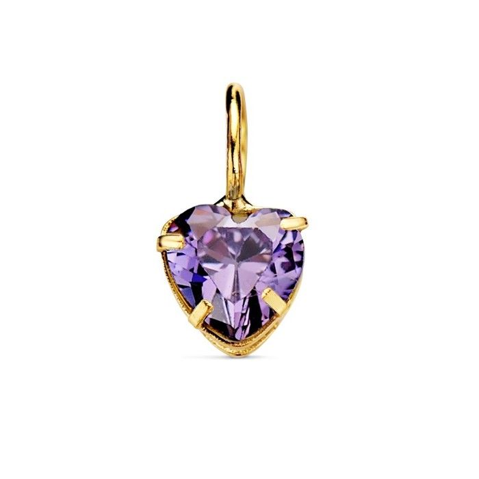 Pendentif en or 18 carats avec pierre améthyste en forme de cœur de 5 mm
