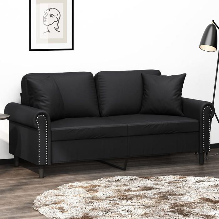 NEW 2026 Canapé moderne - Design ergonomique - pour salon - 2 places avec oreillers décoratifs noir 140cm similicuir L2014