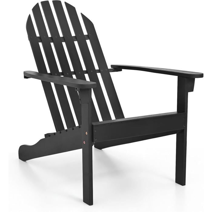Chaise Adirondack de Jardin COSTWAY en Bois d’Acacia Dossier Incliné Fauteuil Extérieur pour Patio Balcon Charge 180 kg Noir