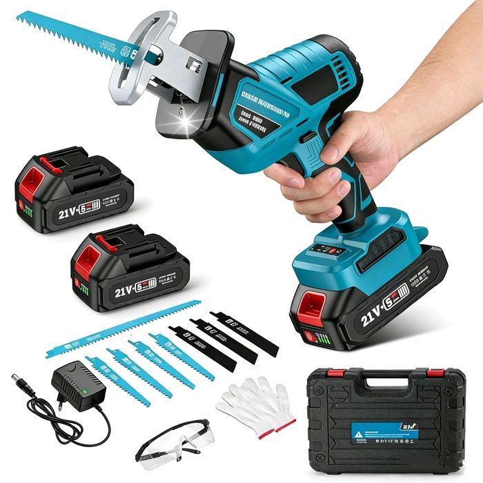 Scie sabre électrique sans fil Avec 8 lames de scie - 3600W 12000spm - 2 batteries 20 Ah - Scie Alternative pour Couper Bois Métal