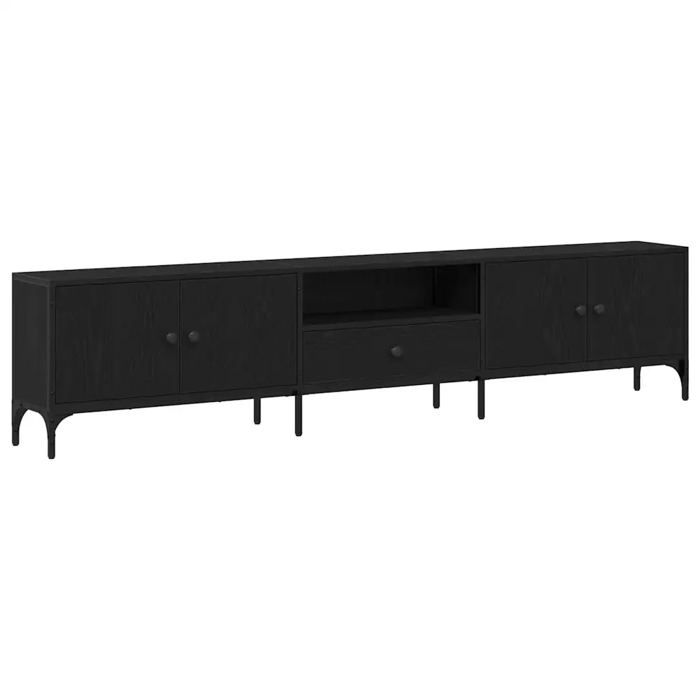 Meuble TV - HELLOSHOP26 - 200x25x44 cm - Noir - Bois dingénierie - 4 portes et tiroir Meuble TV - HELLOSHOP26 - 200x25x44 cm - Noir - Bois dingénierie - 4 portes et tiroir