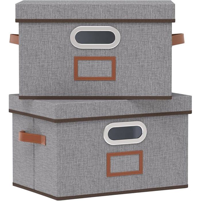 Lot de 2 Boîte de Rangement Pliables Paniers avec Couvercle et Poignées Cube en Tissu Lavable pour Vêtement Gris