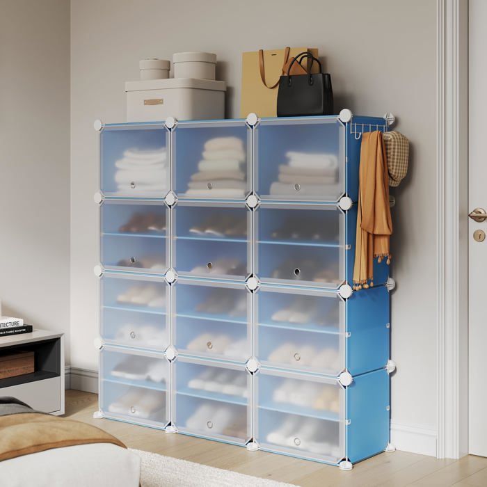 Meuble de rangement modulable - LUNSY - 24 cases modulables - Portes translucides anti-poussière
