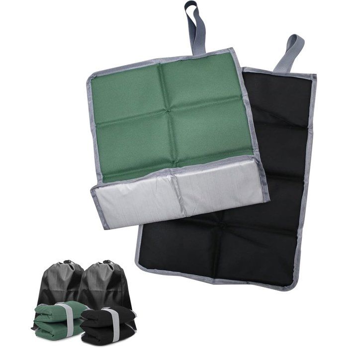 Assise Pliable Pour Extérieur40x30 CmTissu Oxford ImperméablePour RandonnéeCamping PlagePique-nique Lot De 2Noir Et Vert