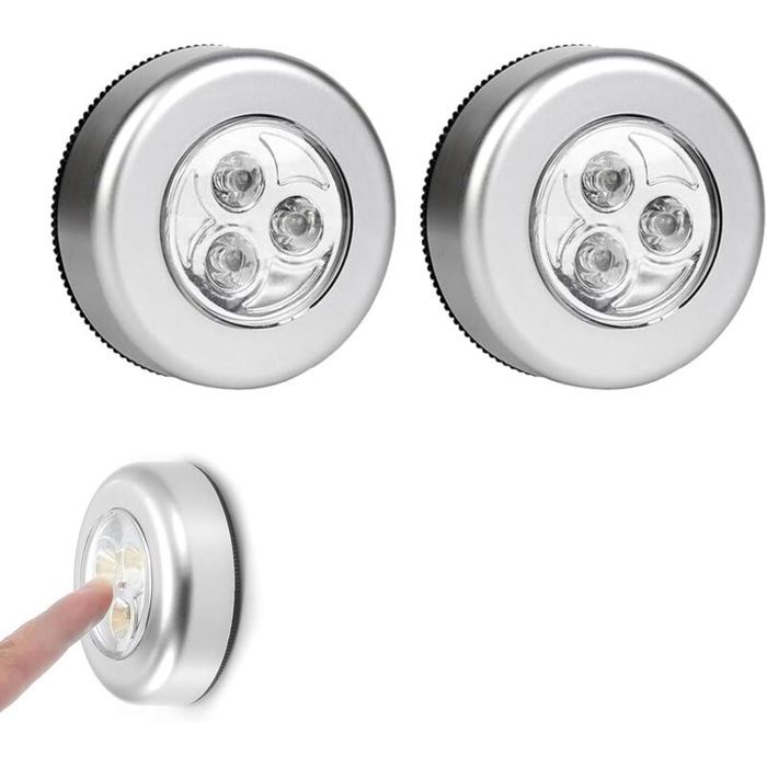 Spots LED Autocollants à Piles Lumières Tactiles Intelligentes à Coller Lot de 2 Lampes Sans Fil à Activation Tactile pour Cuisi