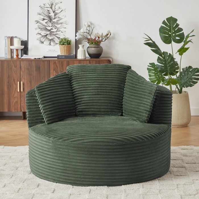 Fauteuil Lounge Rond Surdimensionné Velours Côtelé Vert Nuage Assise Profonde Salon Chambre 124x113x86cm Fauteuil Lounge Rond Surdimensionné Velours Côtelé Vert Nuage Assise Profonde Salon Chambre 124x113x86cm