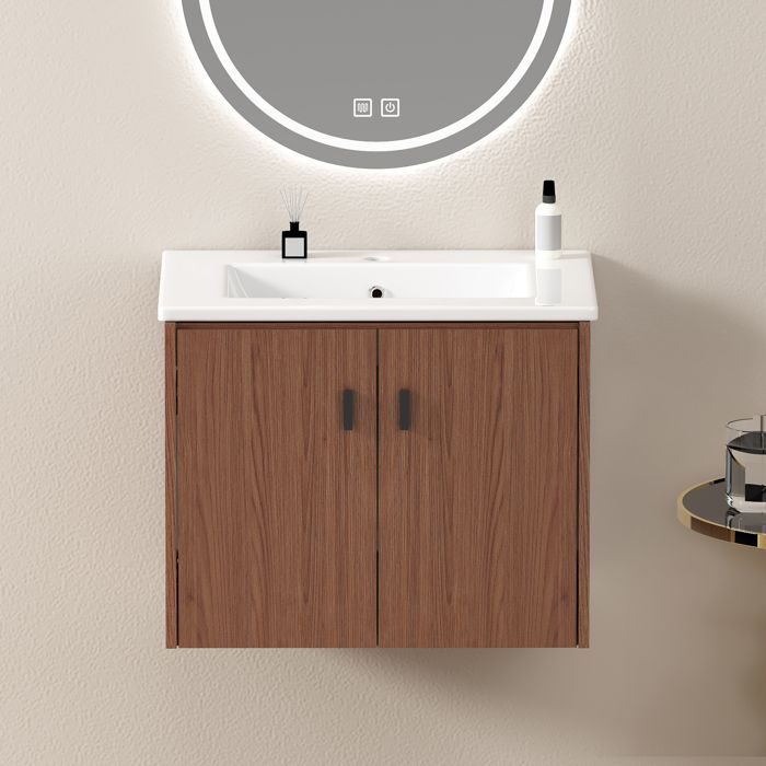 Meuble Salle de Bain 60 cm Brun Rouge Meuble Sous Vasque 2 Portes Fermeture Douce Armoire Rangement Grande Capacité