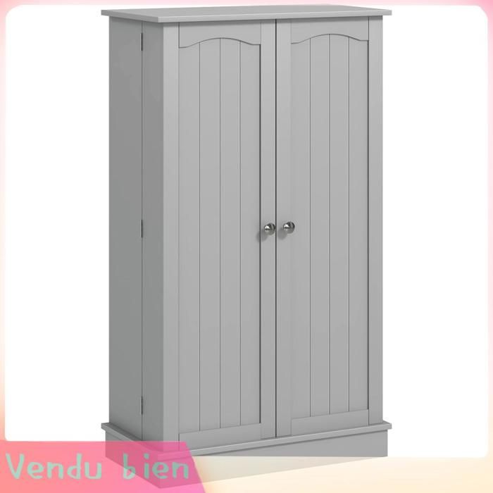 LIA Armoire garde-manger 2 portes 5 étagères 12 porte-épices gris 60x30x104cm