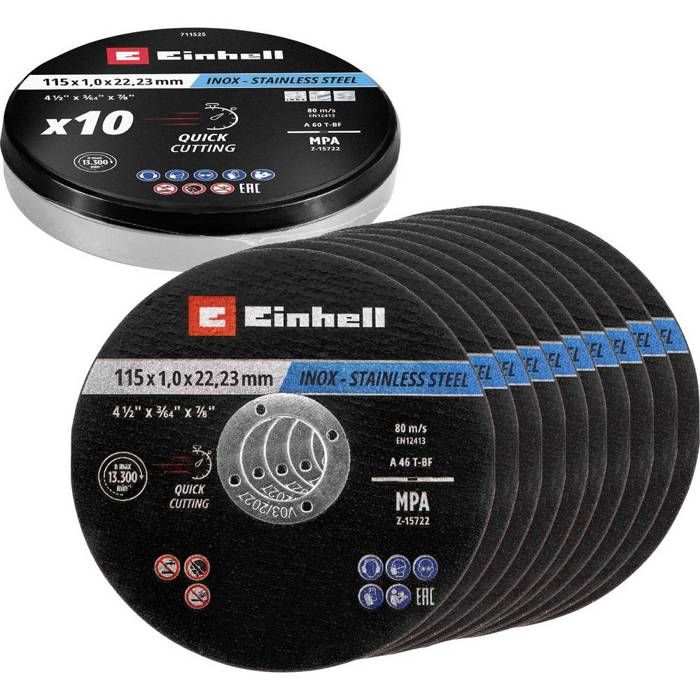 Einhell 711525 Jeu de disque à tronçonner 115 mm 10 pc métal acier inoxydable acier Tôle - vue 1