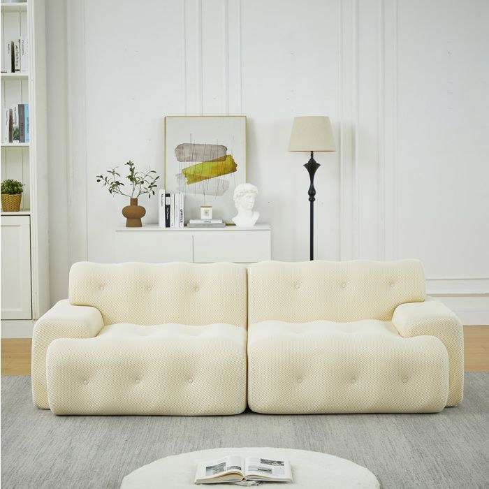 Canapé droit 2 places assise profonde 68 cm sans montage - TCQPZ - accoudoirs larges tissu tricoté 3D beige