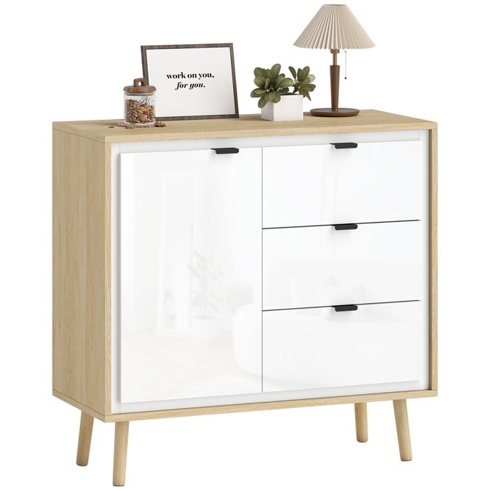 Commode - MINIMAL - Contemporain - Façades blanches laquées - 3 tiroirs - Armoire avec étagère réglable Commode - MINIMAL - Contemporain - Façades blanches laquées - 3 tiroirs - Armoire avec étagère réglable