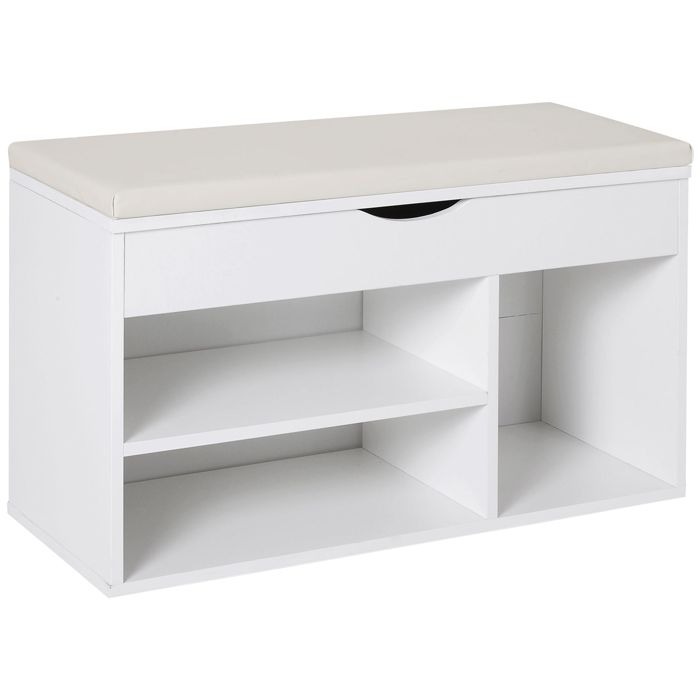 LIA Banc à chaussures Meuble de rangement pour chaussures compact avec siège rembourré rabattable 80x30x47 cm blanc