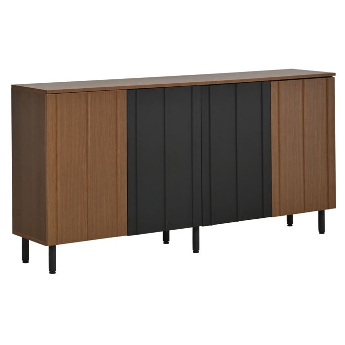 Buffet de cuisine – Bahut 4 portes – 160 x 35 x 80 cm – noyer et noir