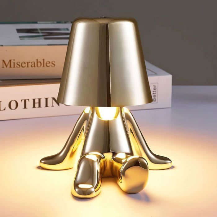 Lampe de Table de Chevet à Commande Tactile Créatif Petit Homme Doré Décorative Lampe USB Charge 3 Niveaux de Luminosité 3CQINGSHOP